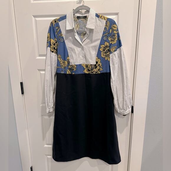 MaxMara Weekend Button Long Sleeve Mixed Print Stripe Floral Solid Dress - Picture 1 of 11